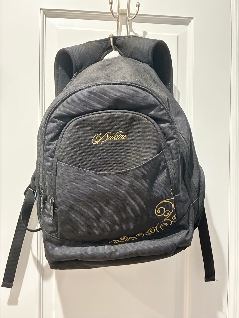 Dakine Vintage Y2K Black & Gold Embroidered Backpack | Polka Dot Lining